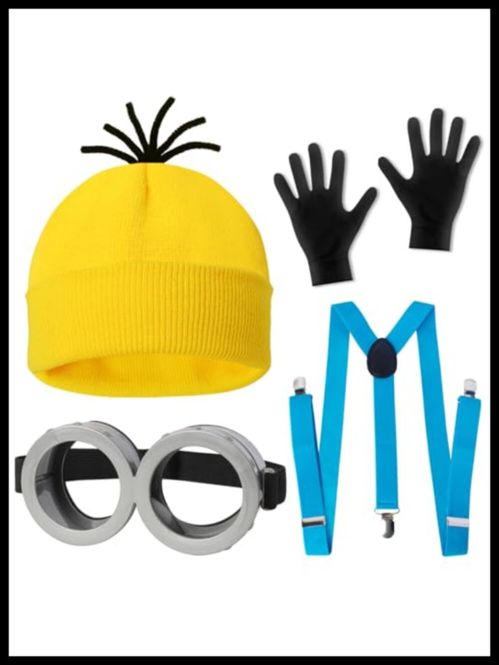 Halloween Costume Set Yellow Beanie Suspenders Goggles Gloves Adult Cosplay